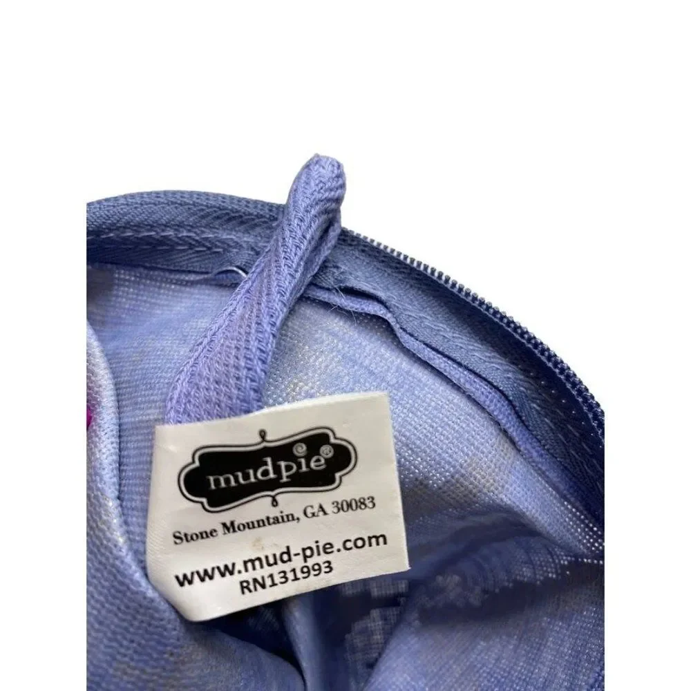 Mudpie Blue Gold Travel Pouch‎  MakeUp Bag with Pom Pom